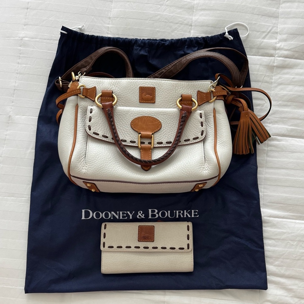Dooney & Bourke White and Brown Leather Handbag with Wallet